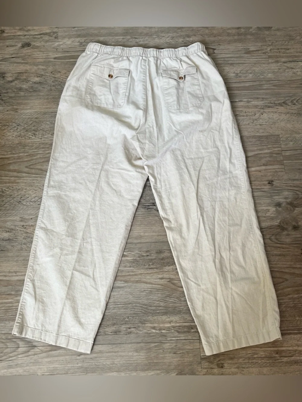 Oak Hill Men’s 1X Khaki Drawstring Linen Cotton Pants Pockets 32” Length